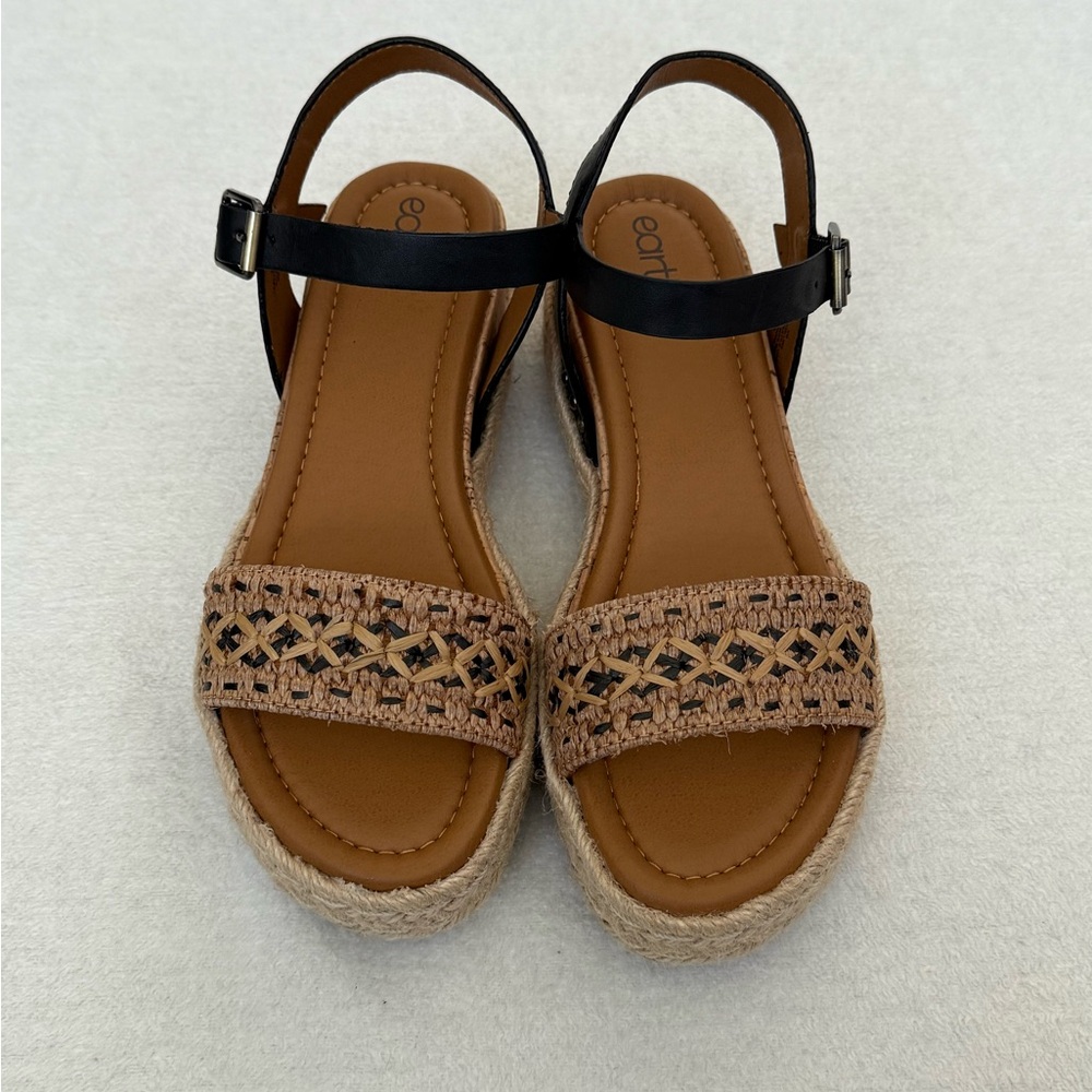 Earth Collins Platform Wedge Sandals - Black and Tan Women’s Size 9M NWT - Picture 3 of 7